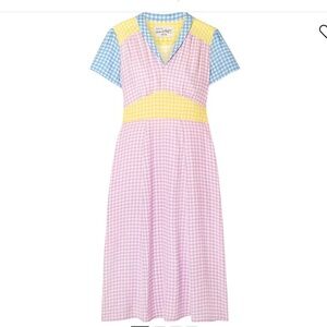 HVN Morgan Gingham Silk Crepe De Chine Dress Colorful Gingham Midi Dress 10